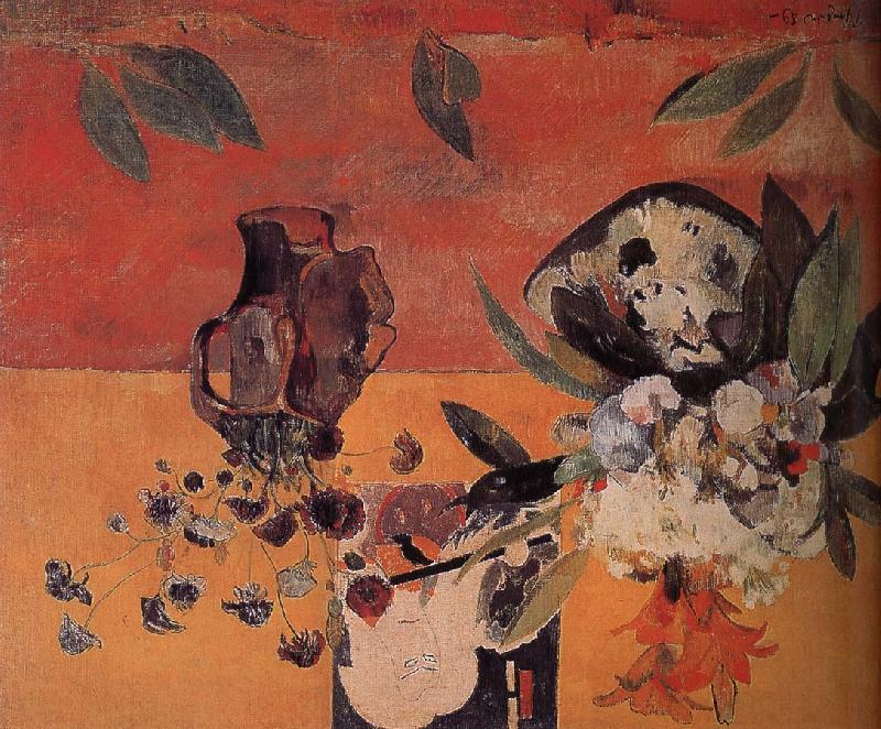Paul Gauguin There Ukiyoe flower background
